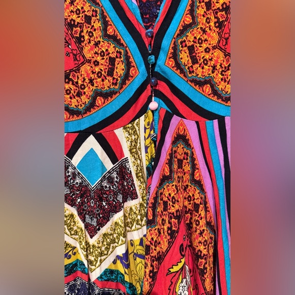 FREE PEOPLE MAXI DRESS WOMEN M Travel Vacation Boho Multicolor Button - Picture 8 of 16